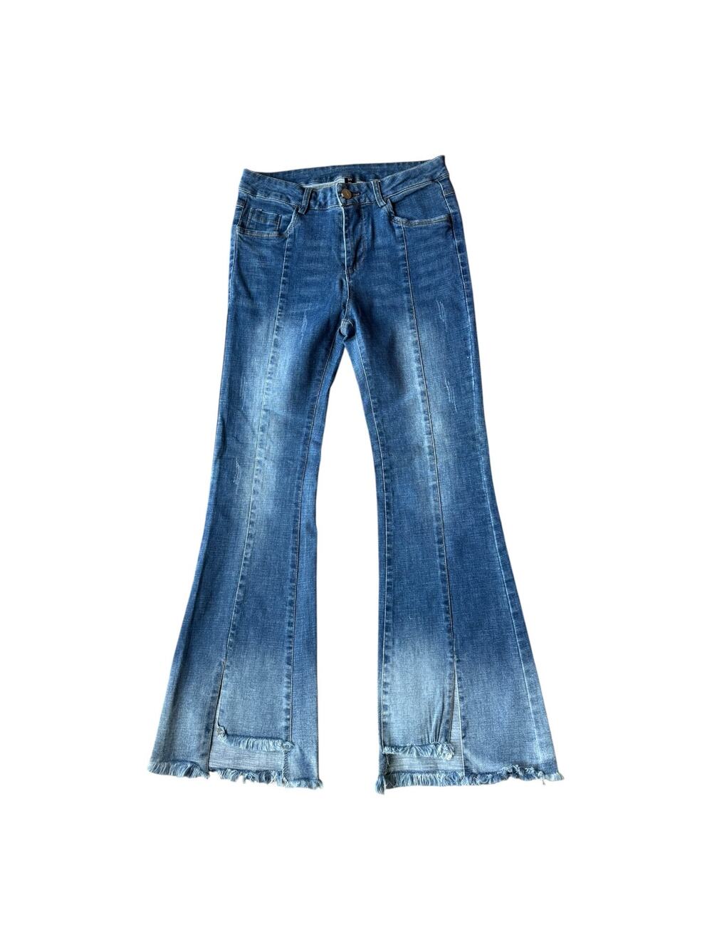 Retro High Rise Center Seam flare fringed blue Jeans size 27" waist